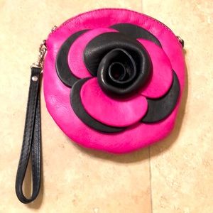 Rose Pink & Black Italian Leather Purse